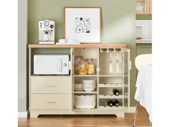 Aparador Cocina para microonda Buffet para Comedor Entrada Salón con 2 puertas 2 cajones y 1 compartimento abierto Beige 120 x 40 x 90 cm FSB81-MI SoBuy ES
