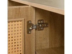 Aparador color madera con 4 puertas de ratán y estantes regulables, tiradores de metal, para salón y comedor