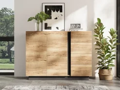 Aparador con 4 cajones + 2 puertas - 110 x 35,5 x 90,5 cm - para salón y cocina - aglomerado - natural + negro
