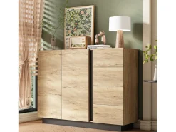Aparador con 4 cajones + 2 puertas - 110 x 35,5 x 90,5 cm - para salón y cocina - aglomerado - natural + negro