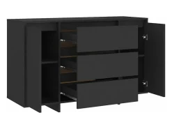 Aparador con 3 cajones madera contrachapada negro 120x41x75 cm