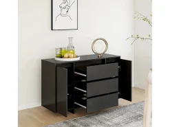 Aparador con 3 cajones madera contrachapada negro 120x41x75 cm