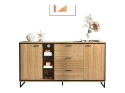 Aparador con 3 cajones y 2 puertas. Exquisita veta. Moderno mueble de almacenaje en madera y negro.