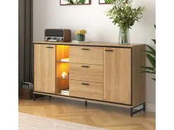 Aparador con 3 cajones y 2 puertas. Exquisita veta. Moderno mueble de almacenaje en madera y negro.