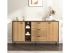 Aparador con 3 cajones y 2 puertas. Exquisita veta. Moderno mueble de almacenaje en madera y negro.