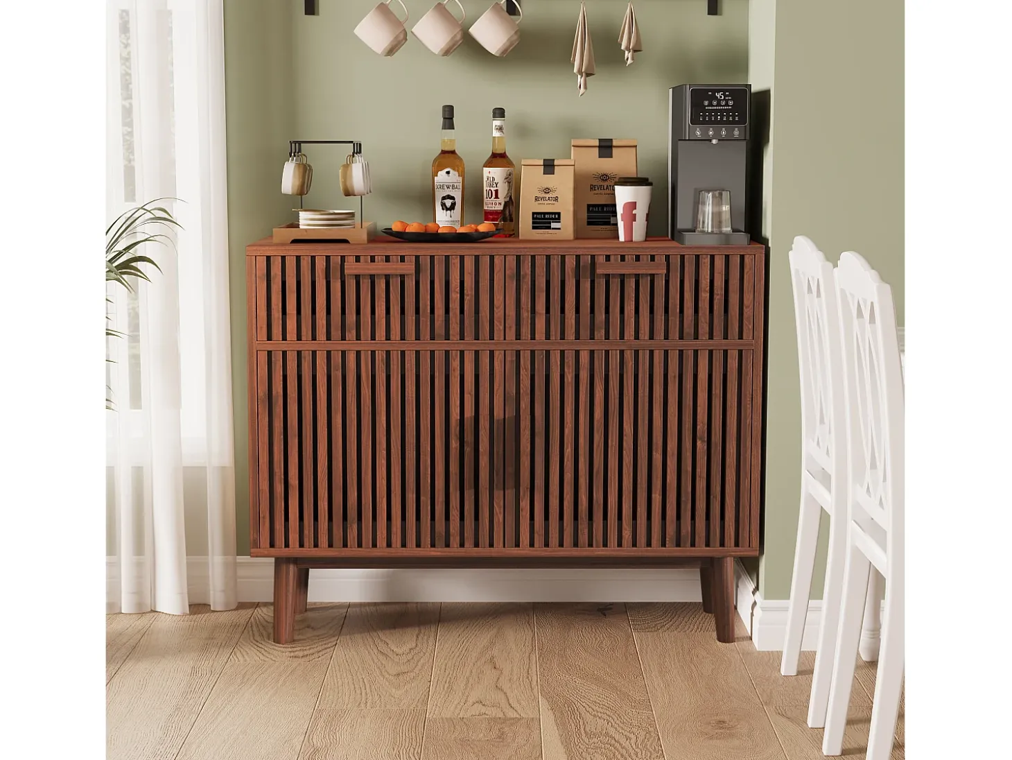 Aparador con 2 cajones y 2 puertas, mueble de cocina, madera, 100 x 35 x 80 cm