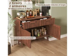 Aparador con 2 cajones y 2 puertas, mueble de cocina, madera, 100 x 35 x 80 cm