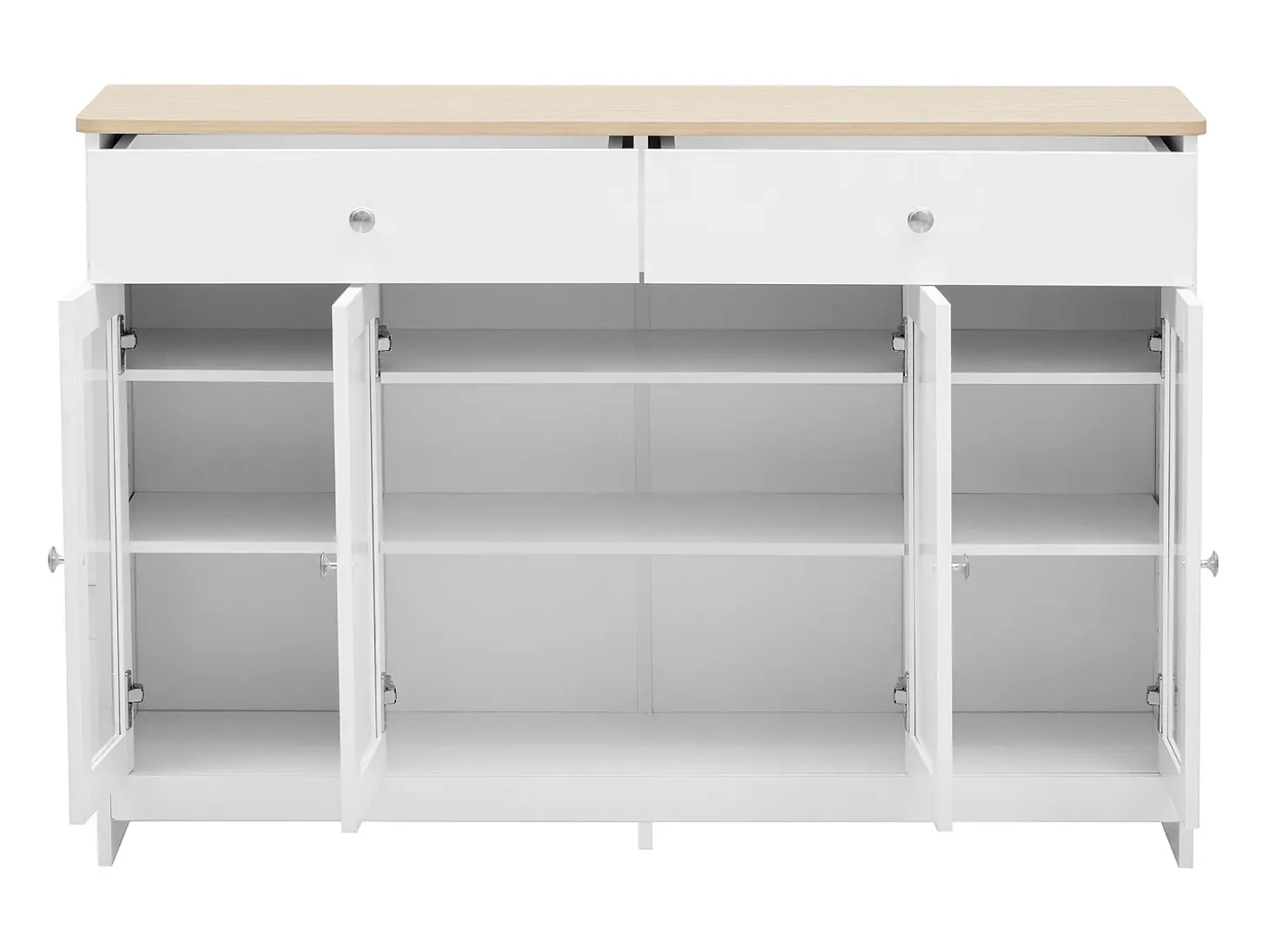 Aparador con 2 cajones y puertas de cristal - para salón y comedor - Blanco
