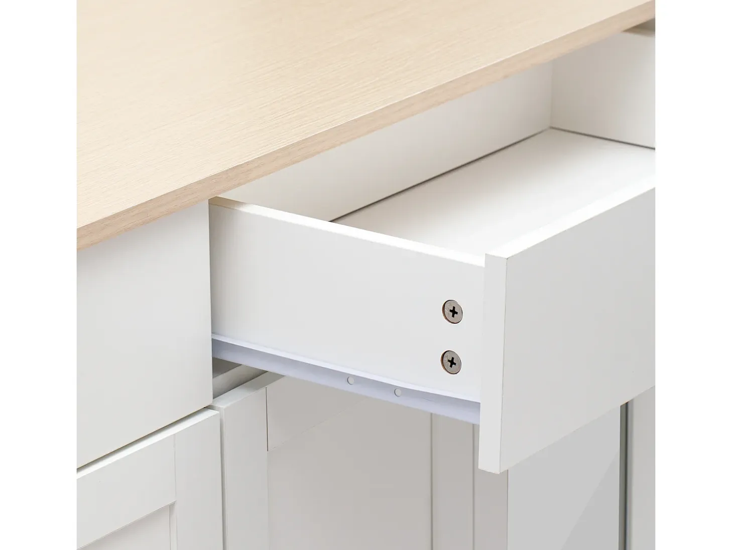 Aparador con 2 cajones y puertas de cristal - para salón y comedor - Blanco