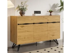 Aparador con 3 puertas - 140 x 40 x 75,5 cm - para salón y comedor - aglomerado - natural