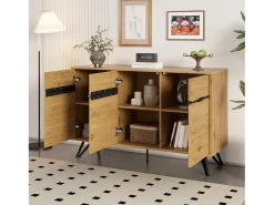Aparador con 3 puertas - 140 x 40 x 75,5 cm - para salón y comedor - aglomerado - natural