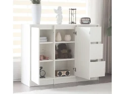 Aparador con 2 puertas, 3 cajones, mueble de almacenaje para comedor, salón, 120x90x35cm, color blanco