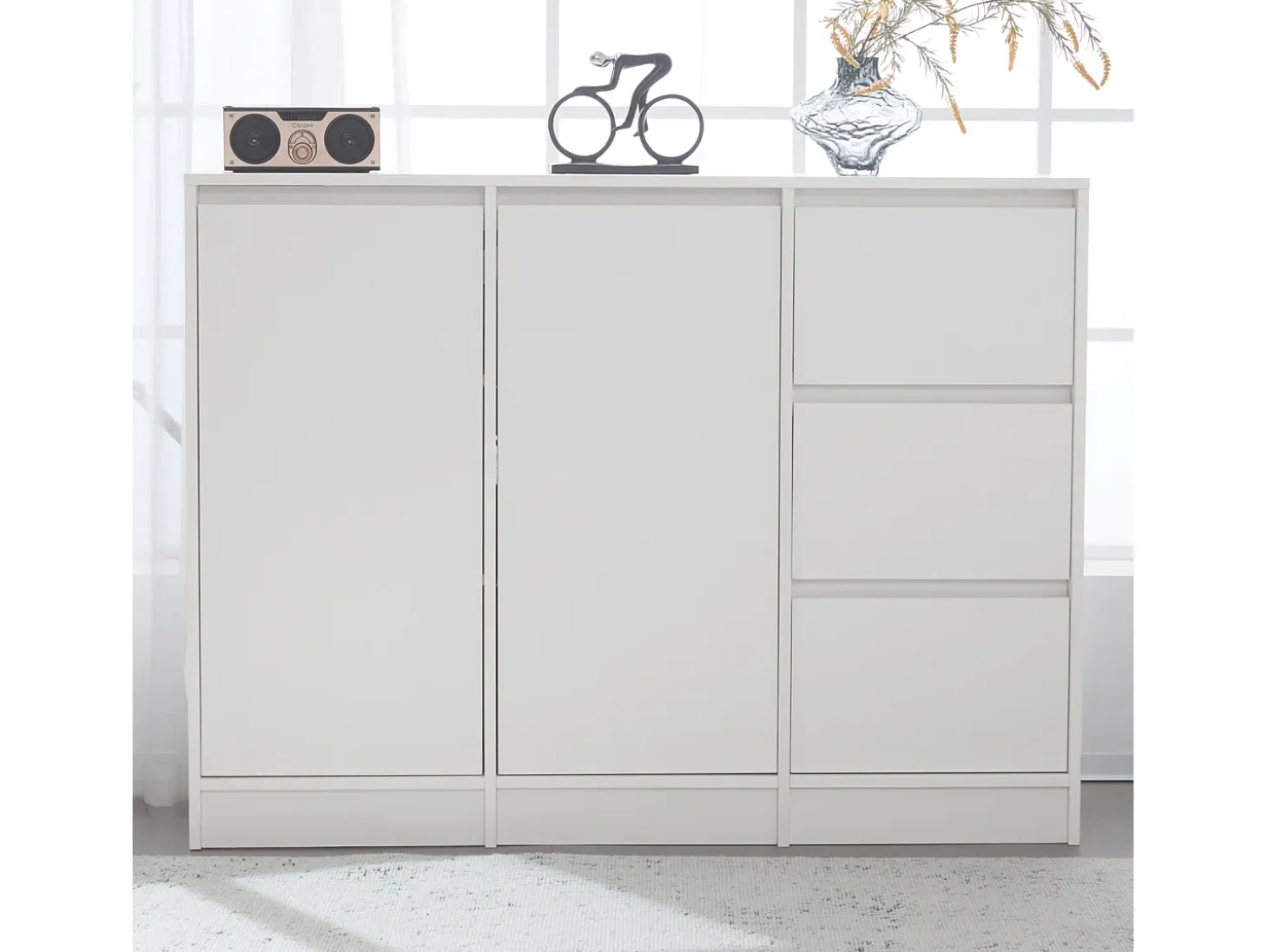 Aparador con 2 puertas, 3 cajones, mueble de almacenaje para comedor, salón, 120x90x35cm, color blanco