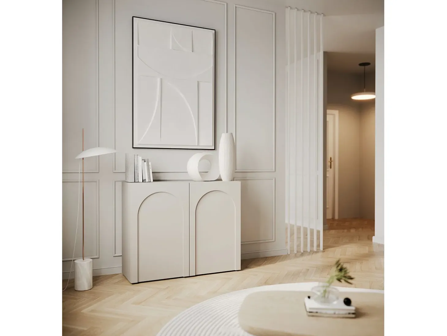 Aparador con 2 puertas – recorte arqueado – gris cachemira – 100 cm – ARKADIA