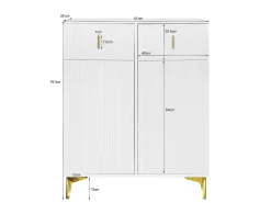 Aparador con 3 puertas correderas de ratán, 2 cajones, MDF, blanco (83x35x101 cm)