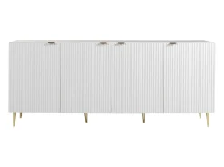 Aparador con 4 puertas de MDF y acero - Blanco y dorado - YESINIA