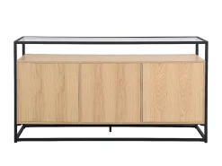Aparador con 3 puertas de MDF, vidrio templado y metal - Natural claro - CAMATA
