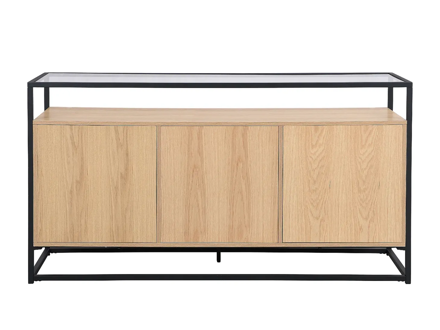 Aparador con 3 puertas de MDF, vidrio templado y metal - Natural claro - CAMATA