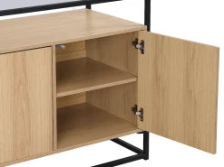 Aparador con 3 puertas de MDF, vidrio templado y metal - Natural claro - CAMATA