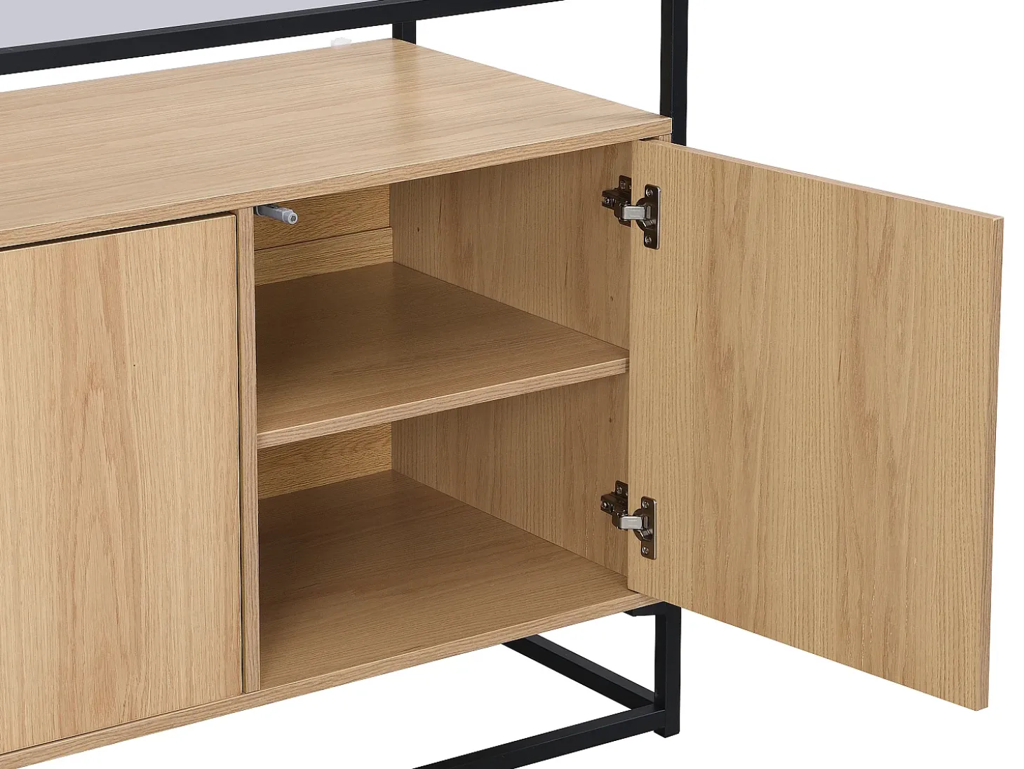 Aparador con 3 puertas de MDF, vidrio templado y metal - Natural claro - CAMATA