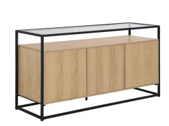 Aparador con 3 puertas de MDF, vidrio templado y metal - Natural claro - CAMATA