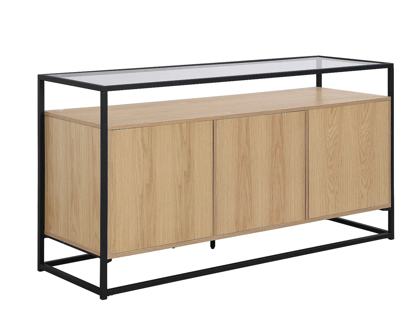 Aparador con 3 puertas de MDF, vidrio templado y metal - Natural claro - CAMATA