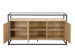 Aparador con 3 puertas de MDF, vidrio templado y metal - Natural claro - CAMATA
