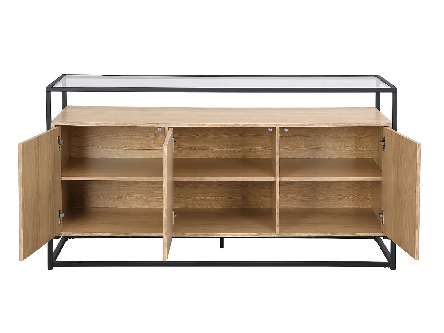 Aparador con 3 puertas de MDF, vidrio templado y metal - Natural claro - CAMATA