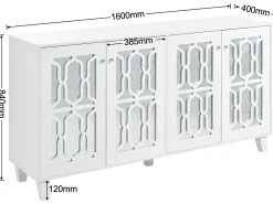 Aparador con 4 puertas de MDF espejadas - estante regulable - color blanco