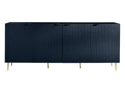 Aparador con 4 puertas de MDF y acero - Azul y dorado - YESINIA