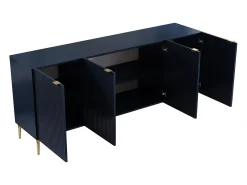 Aparador con 4 puertas de MDF y acero - Azul y dorado - YESINIA
