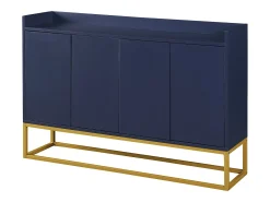 Aparador con 4 puertas sin tiradores - patas de metal dorado - Azul