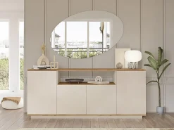 Aparador con 4 puertas y 1 estante - Beige y natural - LOTULA