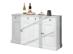 Aparador con 4 puertas y 2 cajones - madera MDF y tiradores de metal - color roble y blanco - 150 x 40 x 86 cm