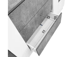 Aparador con 2 puertas y 3 cajones, diseño moderno, MDF y cristal, efecto mármol blanco y gris (140x35x75 cm)