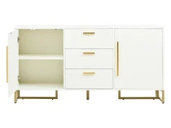 Aparador con 2 puertas y 3 cajones - Diseño en V - Blanco y dorado