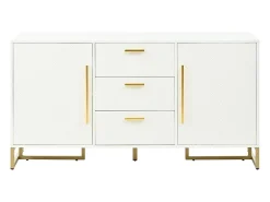 Aparador con 2 puertas y 3 cajones - Diseño en V - Blanco y dorado