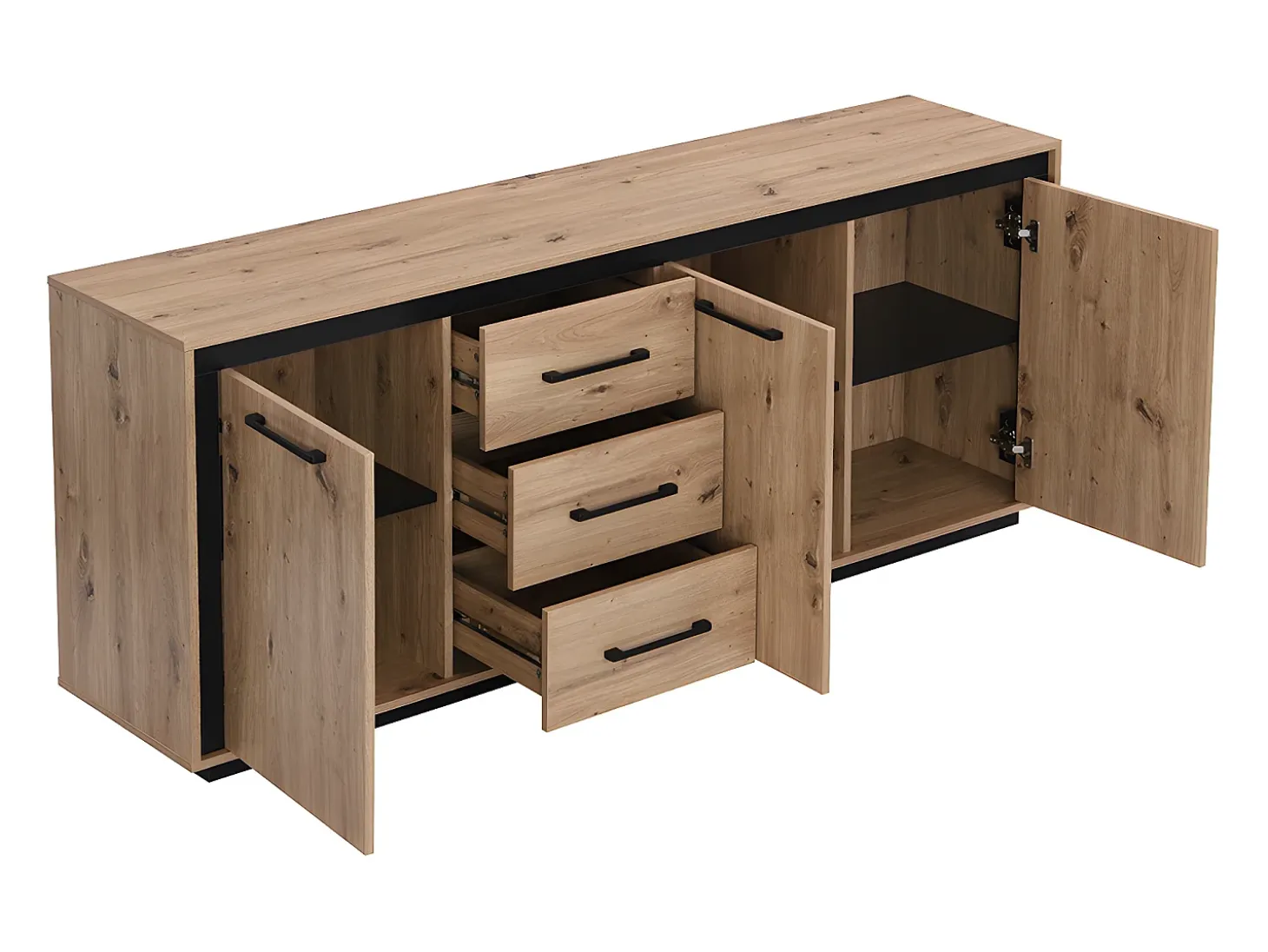 Aparador con 3 puertas y 3 cajones de MDF - Natural y negro - NALAMANE
