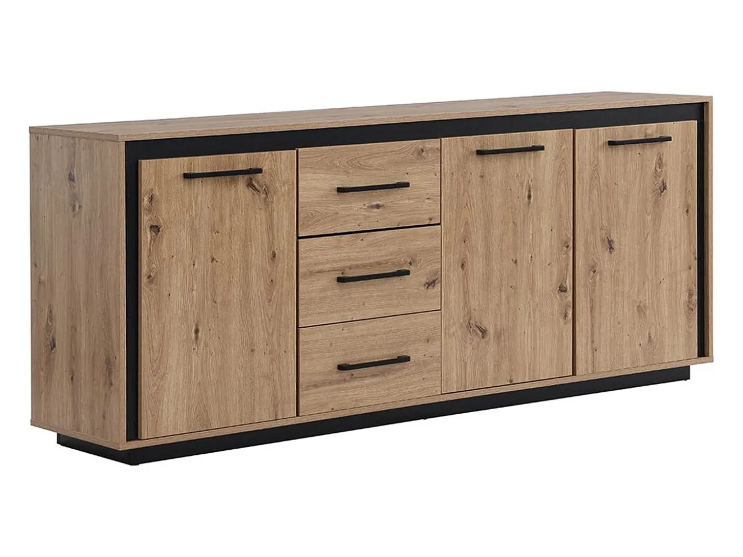 Aparador con 3 puertas y 3 cajones de MDF - Natural y negro - NALAMANE