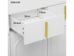 Aparador con 4 puertas y 4 cajones - 140 x 37,8 x 82 cm - Tiradores y pies de madera MDF y oro - Blanco