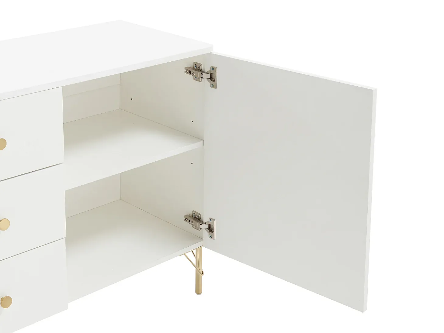 Aparador con 2 puertas y 3 cajones - Blanco y dorado - ALOBARA