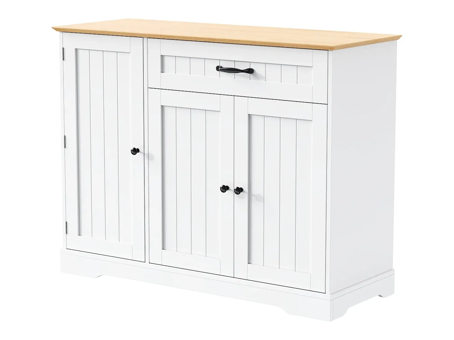 Aparador con 3 puertas y 1 cajón - Madera MDF - Natural y blanco