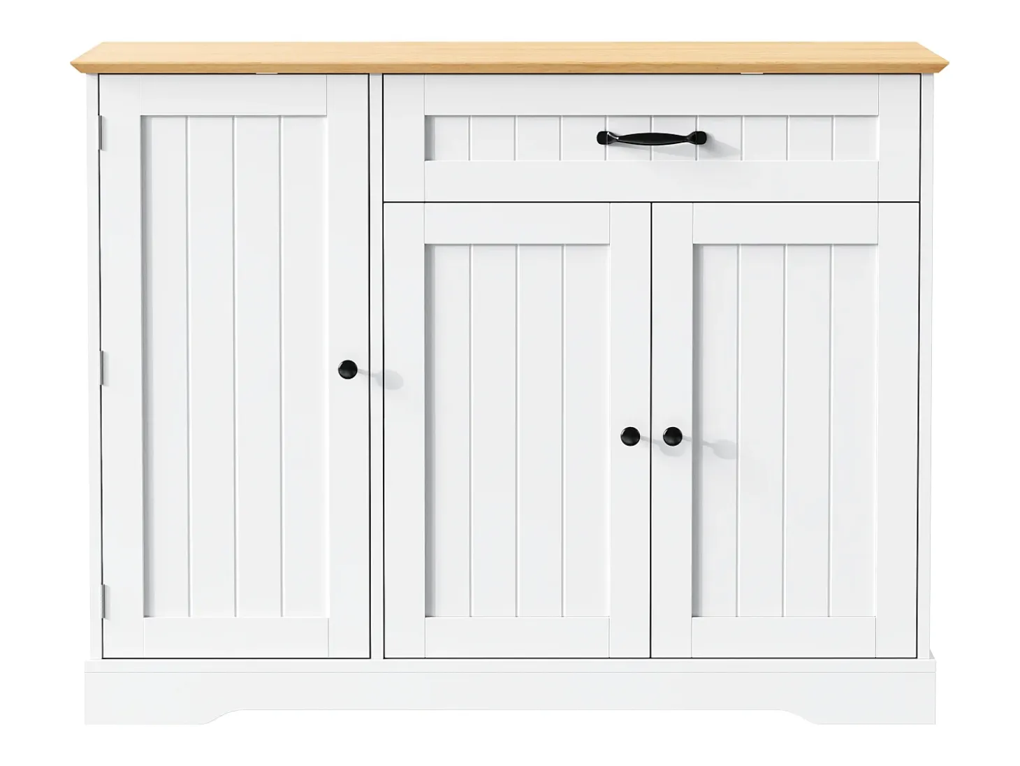 Aparador con 3 puertas y 1 cajón - Madera MDF - Natural y blanco