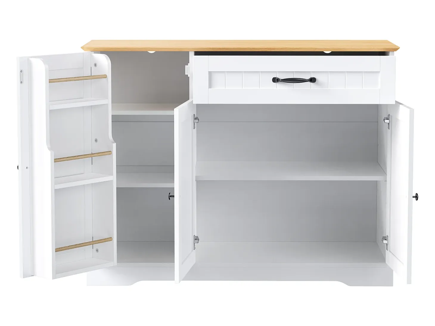 Aparador con 3 puertas y 1 cajón - Madera MDF - Natural y blanco