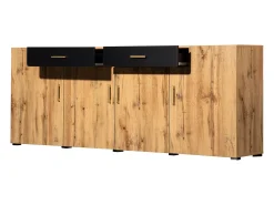Aparador con 4 puertas y 2 cajones - Madera PB - Natural claro y negro