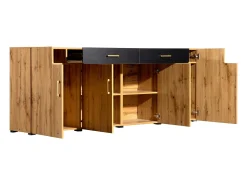 Aparador con 4 puertas y 2 cajones - Madera PB - Natural claro y negro