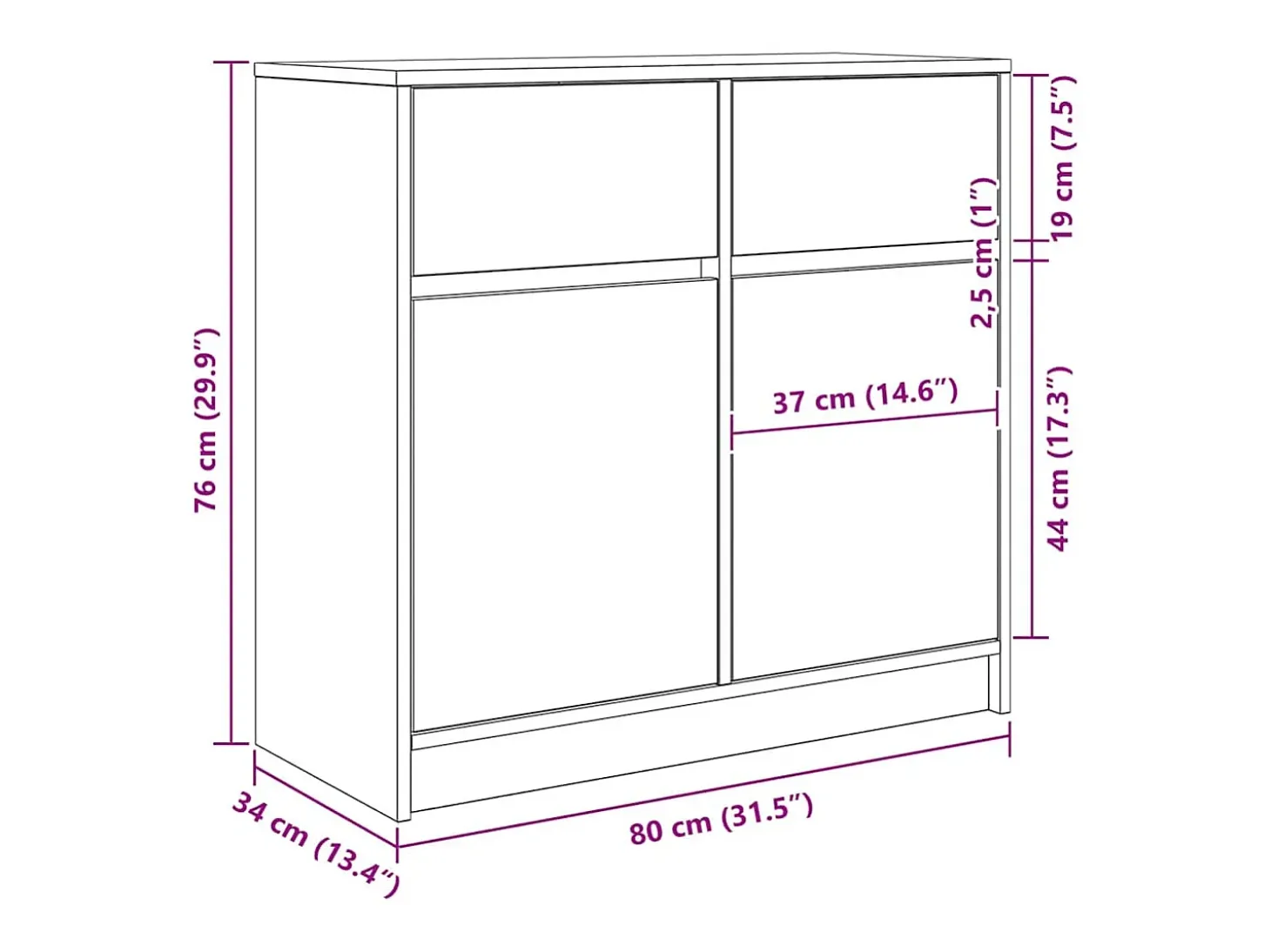 Aparador con cajón blanco 80x34x76 cm madera de ingeniería