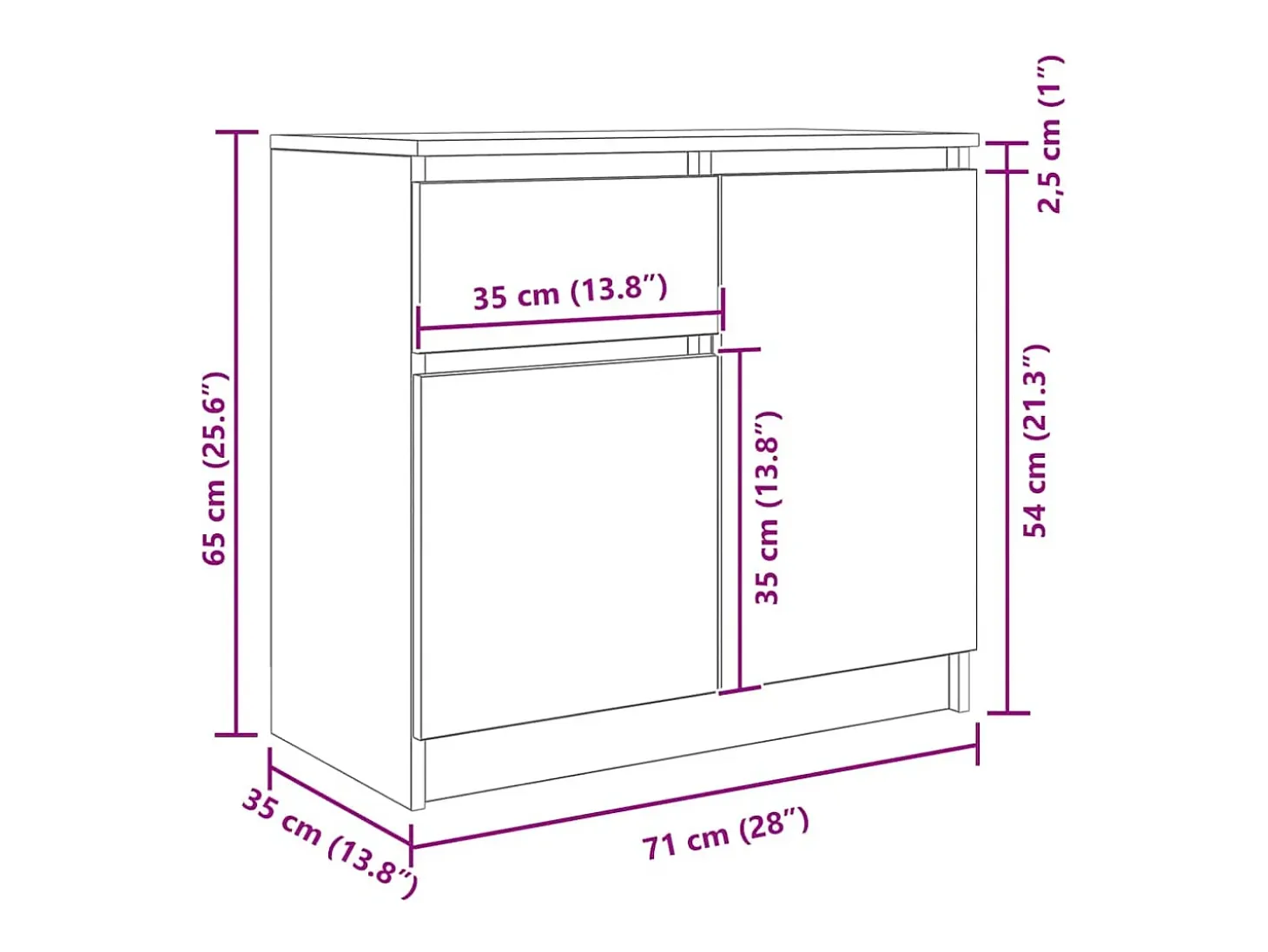 Aparador con cajón blanco 71x35x65 cm madera de ingeniería