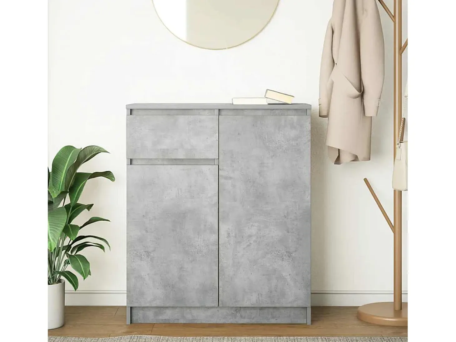 Aparador con cajón gris hormigón 71x35x84 cm madera de ingeniería