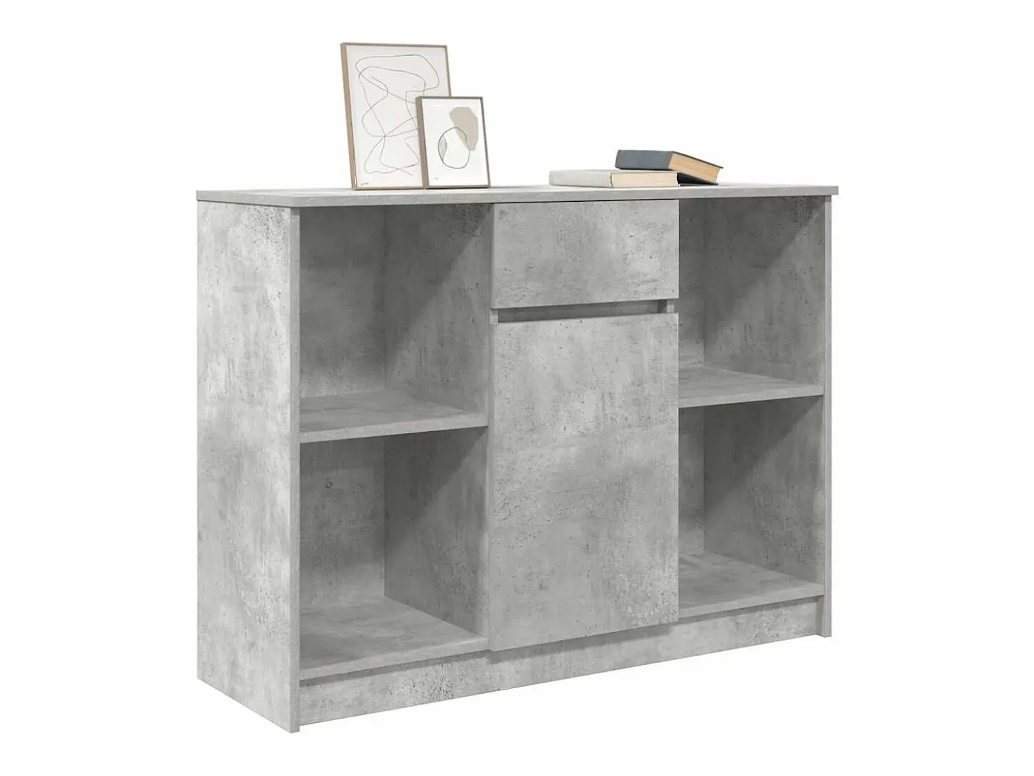 Aparador con cajón gris hormigón 101x35x76 cm madera de ingeniería